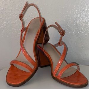 Halston Orange diagonal strap sandal